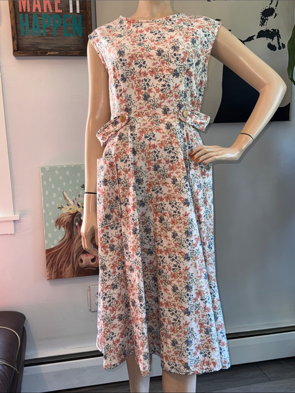Vintage Floral Cotton Back Wrap Midi Dress - Picture 2 of 16